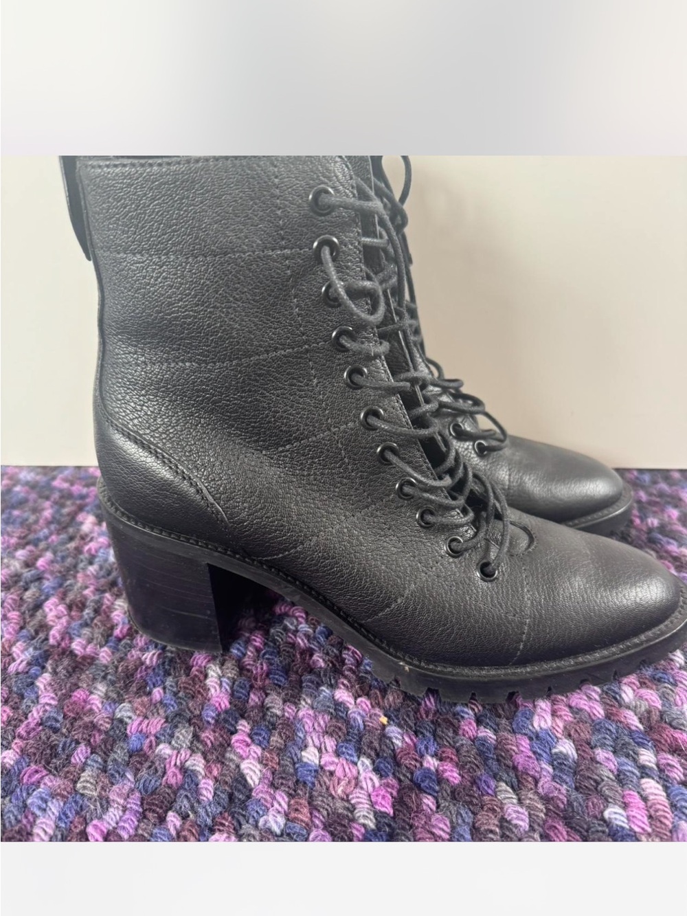 Jimmy Choo Black Leather Lace-Up Block Heel Boots - size 39.5 - Picture 11 of 12